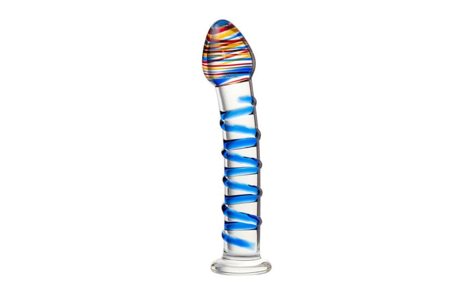 Sexus Unisex Glass Dildo With Suction Cup Blue Swirls 18cm - Glass Sex Toys