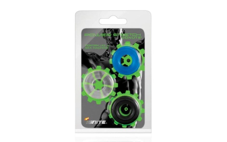 SI Novelties Power Stretch Donuts 3 Piece Mens Cock Ring Multi Colour - Cock Ring Sets