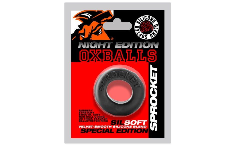 OxBalls Sprocket Comfort No Roll Stretchy Cock Ring Night Edition - Stretchy Cock Rings