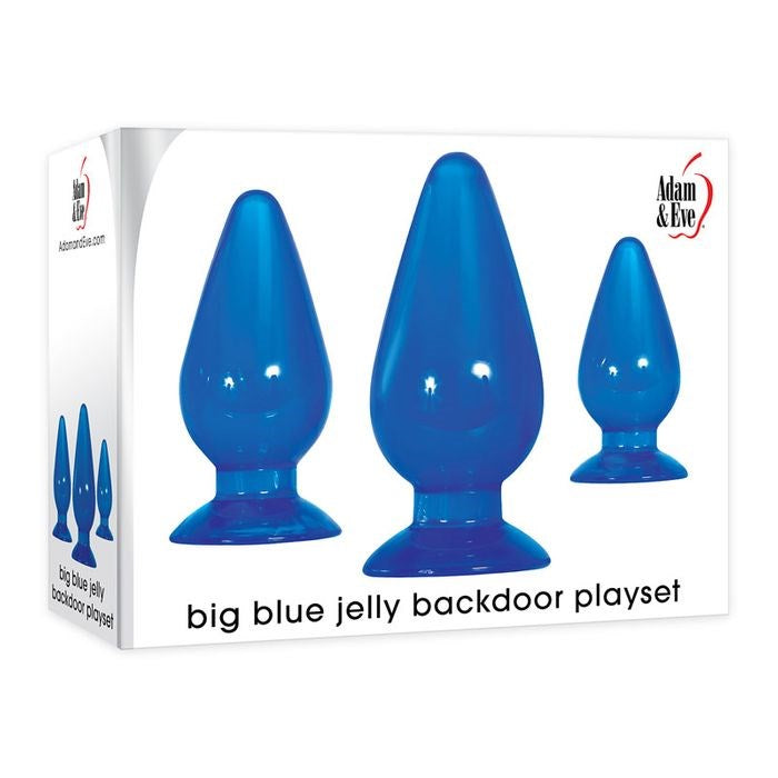 Adam And Eve Big Blue Jelly Backdoor Butt Plug Playset 3 Sizes - Butt Plugs
