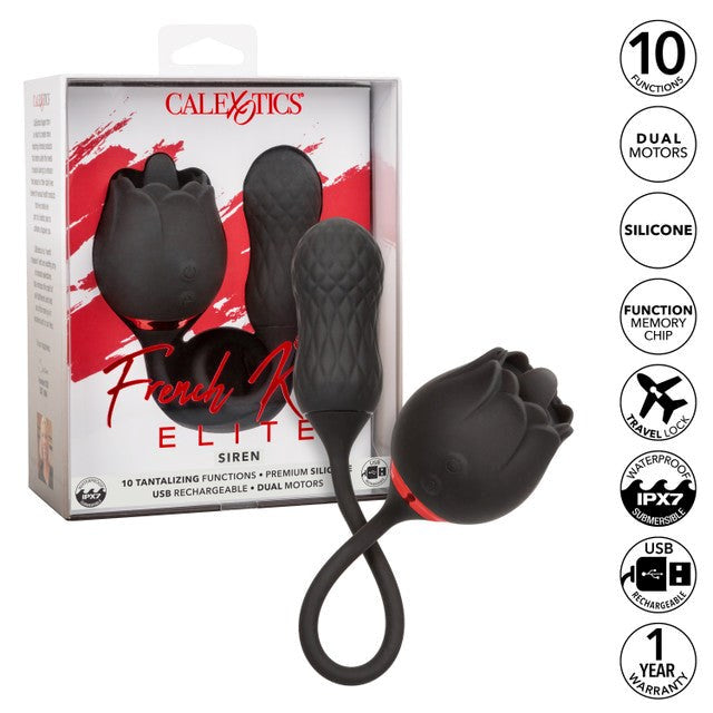 French Kiss Elite Siren 10 Function Clitoral Stimulator Black - Clit Ticklers and Pulsators