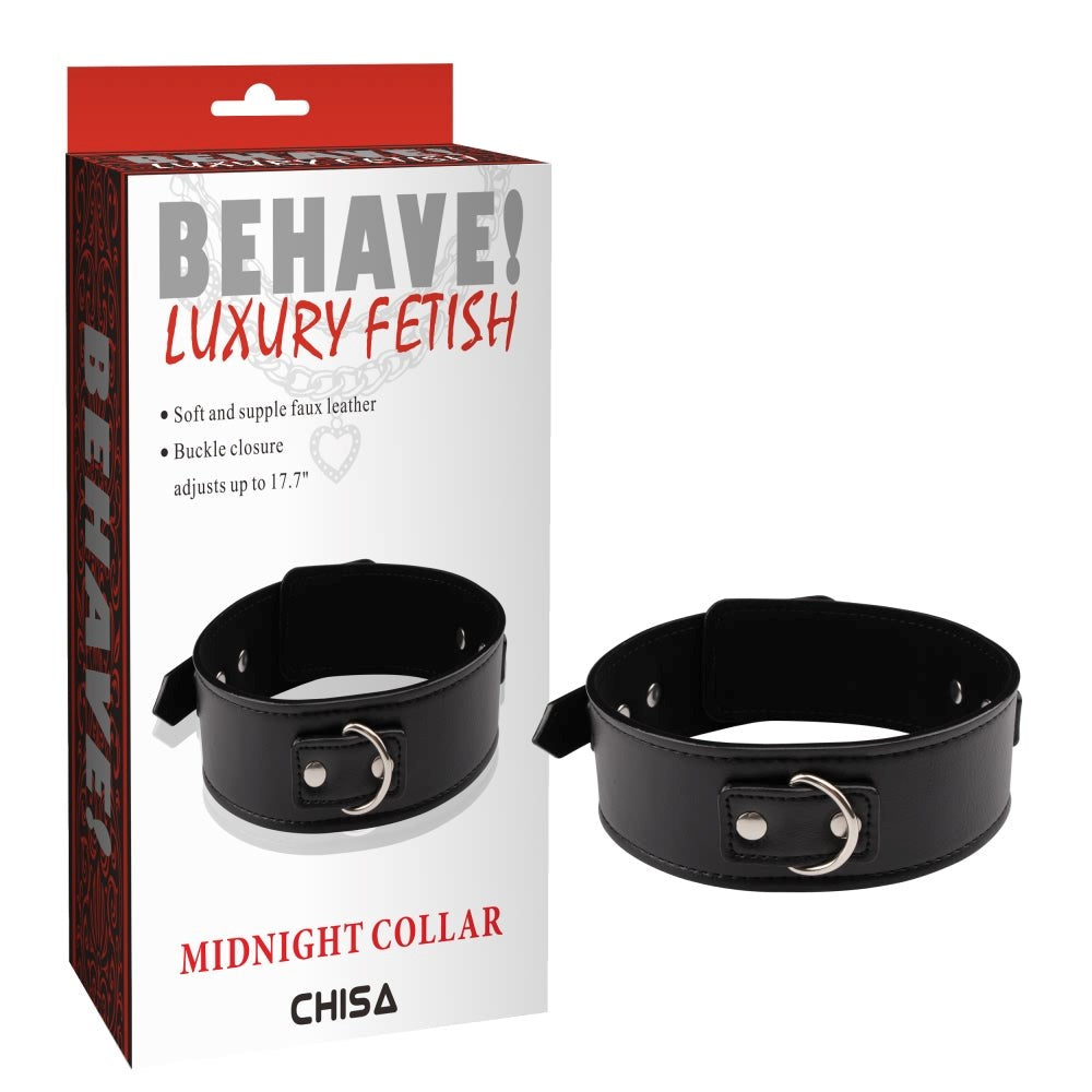 Behave Midnight Fully Adjustable Bondage Collar Black - Collars and Leads