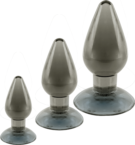 Black Axinite 3-in-1 Suction Cup Base Anal Plug Kit - Butt Plugs
