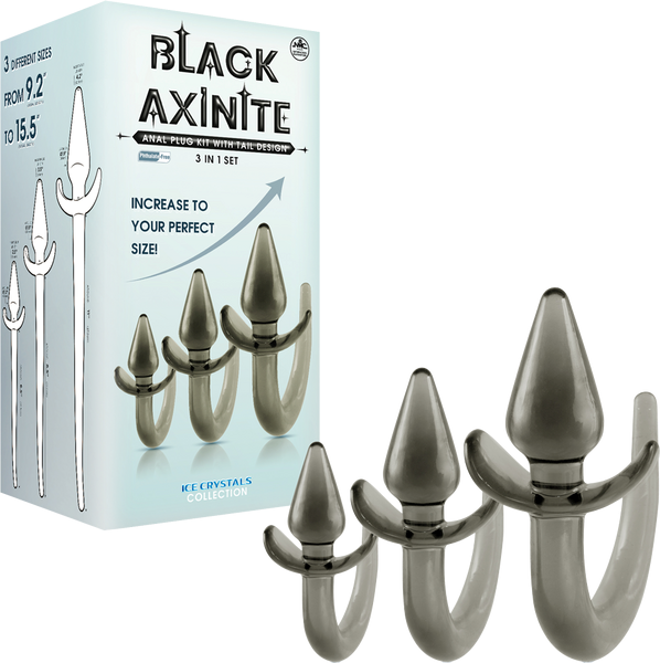 Black Axinite 3 In 1 Unique Design Anal Plug Kit with Tail - Butt Plugs