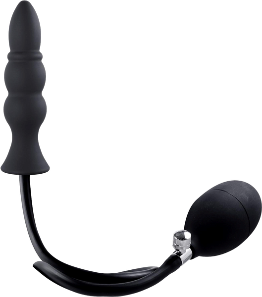 Strafe Inflatable Ribbed Silicone Anal Plug With Pumps Black - Butt Plugs