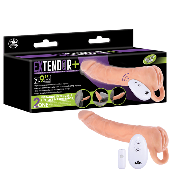 Excellent Power Remote Control Vibrating Penis Extendor 9 Inch Flesh - Penis Sleeves and Extenders