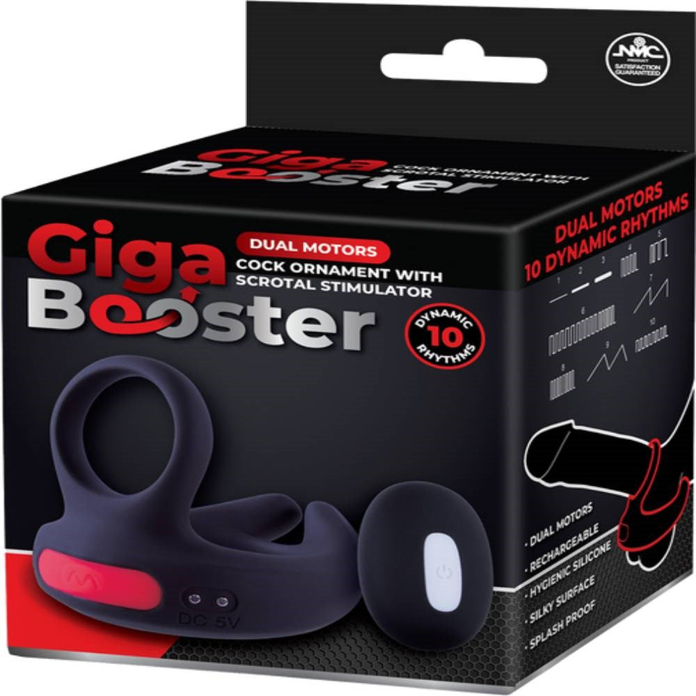 Giga Booster Dual Motor Vibrating Cock Ring with Scrotal Stimulator - Vibrating Cock Rings