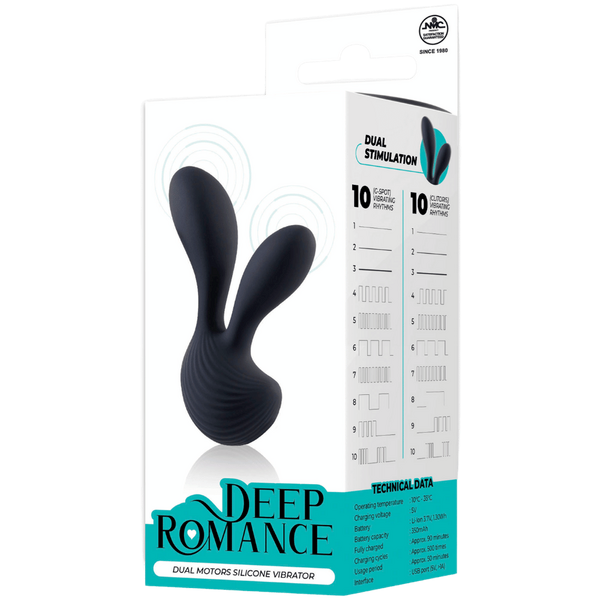 Deep Romance Dual Motors G Spot Silicone Vibrator Black - G-Spot Vibrators