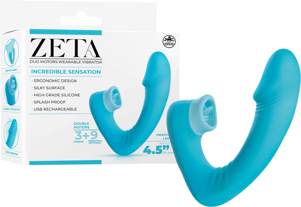 Zeta Dual Motor USB Rechargeable Wearable Clitoral Vibrator Blue - Clit Ticklers and Pulsators