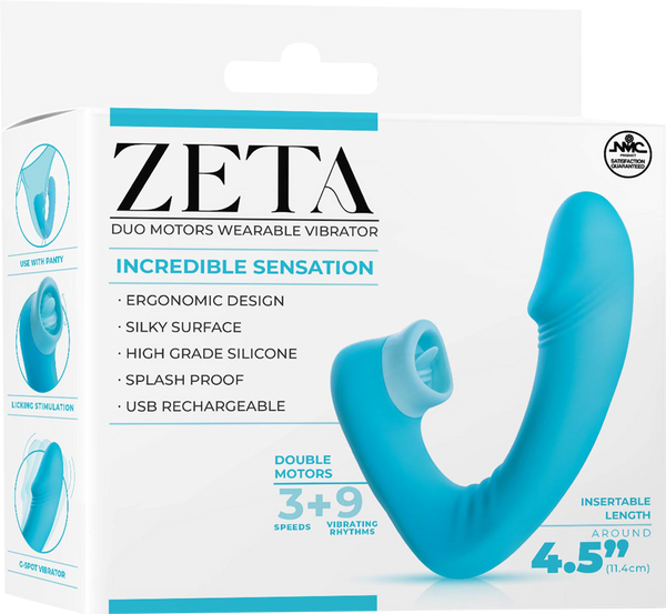 Zeta Dual Motor USB Rechargeable Wearable Clitoral Vibrator Blue - Clit Ticklers and Pulsators