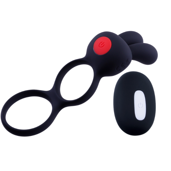 Giga Booster Cock & Scrotal Ornament With Clit Stimulator Black - Vibrating Cock Rings