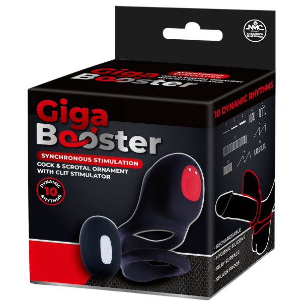 Giga Booster Cock & Scrotal Ring With Clit Stimulator Black - Vibrating Cock Rings