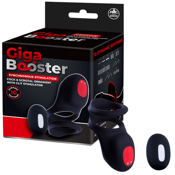 Giga Booster Cock & Scrotal Ring With Clit Stimulator Black - Vibrating Cock Rings