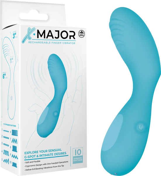 X. Major 10 Function Rechargeable Finger Vibrator Blue - Finger and Tongue Vibrators