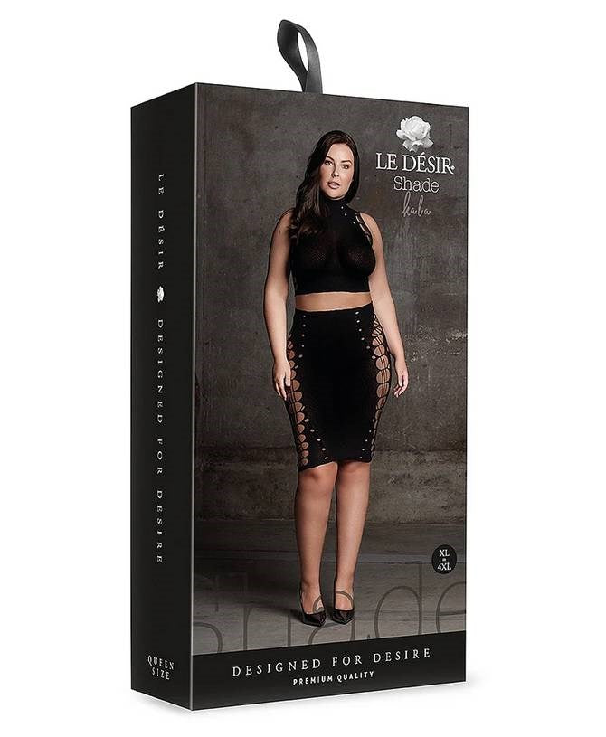 Le Desir Shade Kala XXXVII Two Piece with Turtleneck, Crop Top and Skirt Black - Skirts And Club Wear