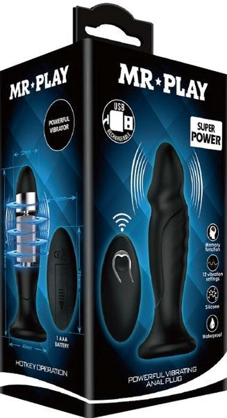 Mr Play Sleek & Powerful Vibrating Remote Control Anal Plug Black - Butt Plugs