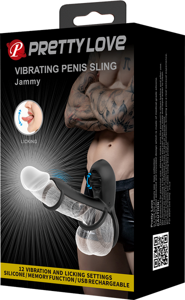 Pretty Love Jammy 12 Function Vibrating Penis Sling Black - Vibrating Cock Rings