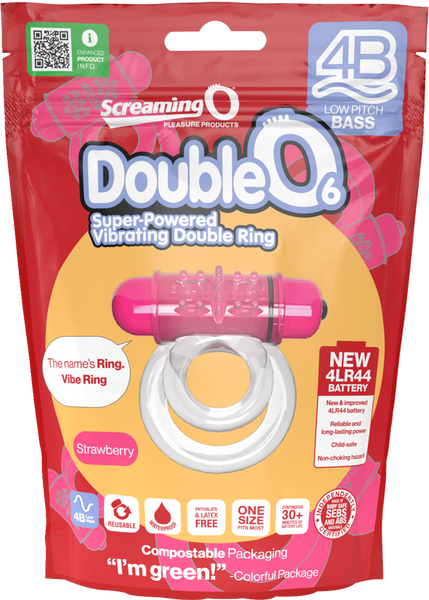 Screaming O Double O 6 4B Low Pitch Bass Vibrating Cock Ring Strawberry - Vibrating Cock Rings