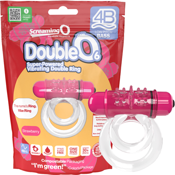 Screaming O Double O 6 4B Low Pitch Bass Vibrating Cock Ring Strawberry - Vibrating Cock Rings
