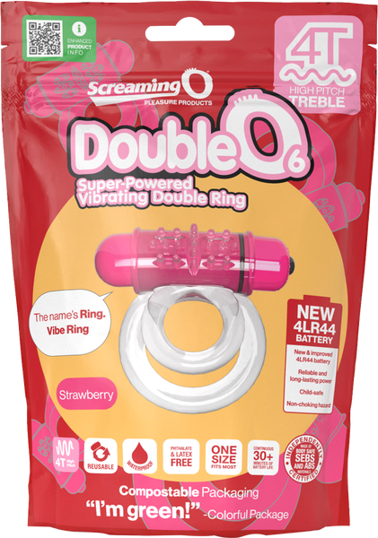 Screaming O Double O 6 4T High Pitch Treble Vibrating Dick Ring Strawberry - Vibrating Cock Rings