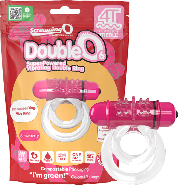 Screaming O Double O 6 4T High Pitch Treble Vibrating Dick Ring Strawberry - Vibrating Cock Rings