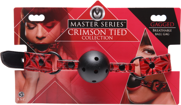 Master SeriesTied Breathable Fetish Play Ball Gag Crimson - Bondage Gags and Bits