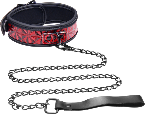 Master Series Crimson Tied Bondage Collar With Leash - Collars and Leads