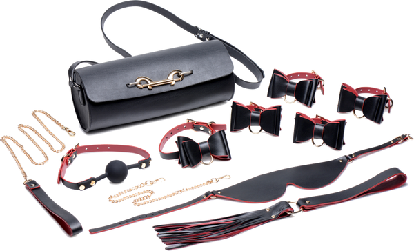 Master Series Bondage To Go Bow Bondage Set With Carry Case Black / Red - Bondage Kits