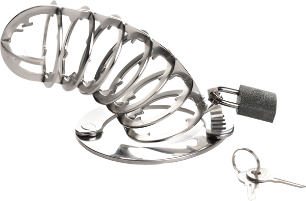 Master Series Stainless Steel Spiked Mens Chastity Cage - Male Chastity