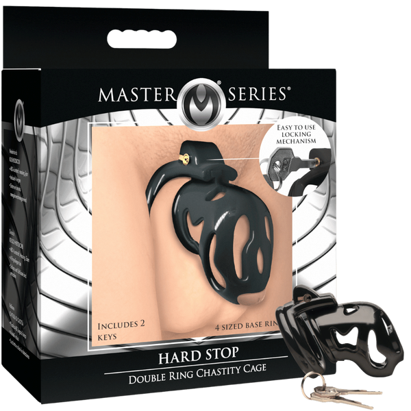 Master Series Hard Stop Double Ring Mens Chastity Cage - Male Chastity
