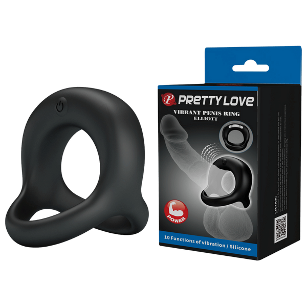Pretty Love Elliott 10 Function Vibrant Penis Ring Black - Vibrating Cock Rings