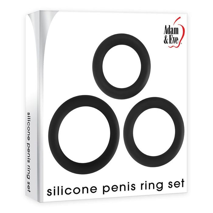 Adam and Eve 3 Sizes Silicone Penis Rings Set Black - Cock Ring Sets