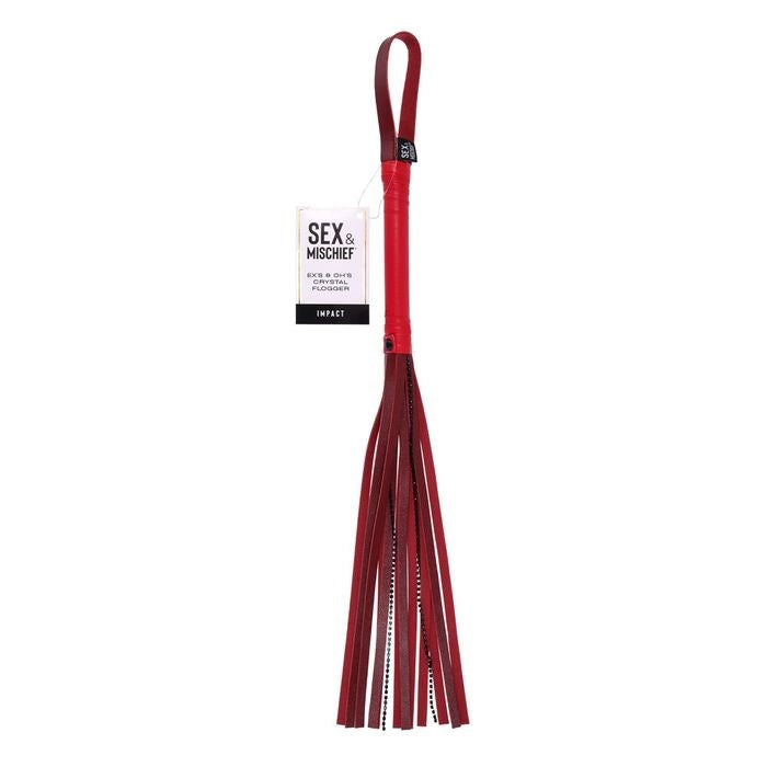 Sportsheets S&M Exs & Ohs Crystal BDSM Flogger Whip Red - Whips And Crops