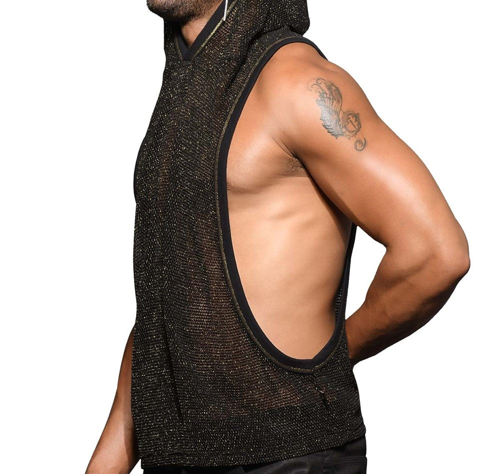 Andrew Christian Golden Mesh Mens Gym Hoodie Black / Gold - His Fetish