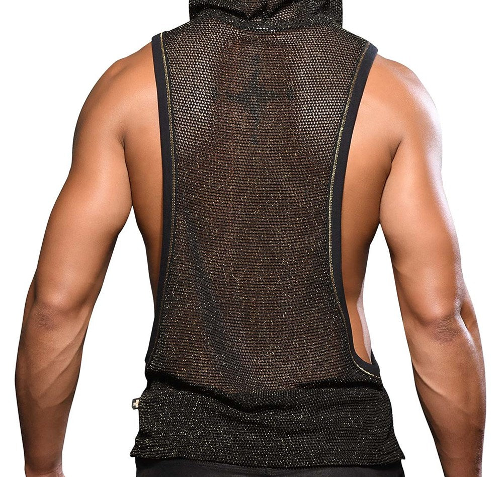 Andrew Christian Golden Mesh Mens Gym Hoodie Black / Gold - His Fetish