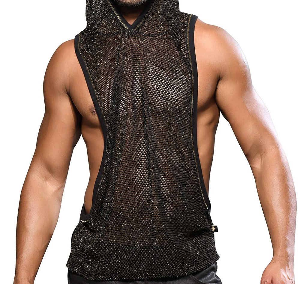 Andrew Christian Golden Mesh Mens Gym Hoodie Black / Gold - His Fetish