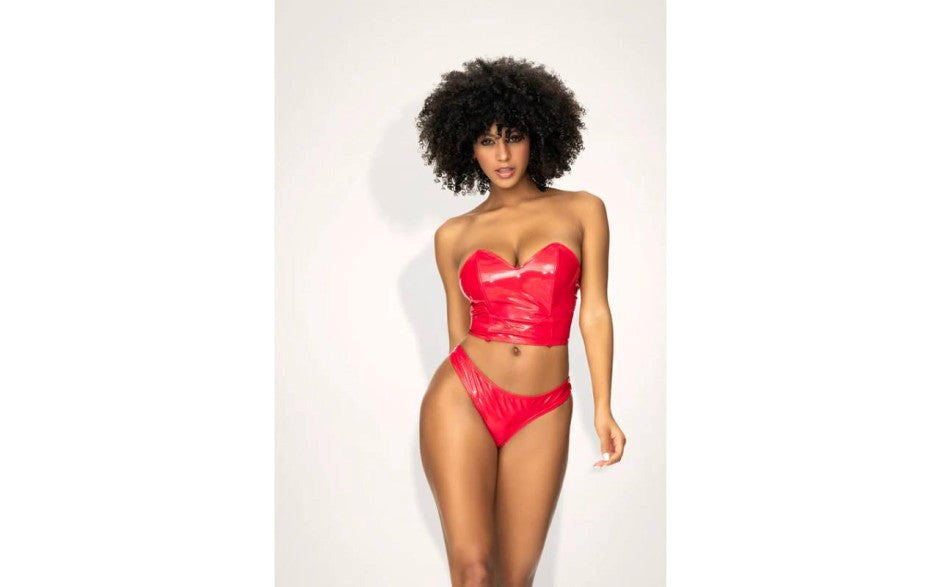 Mapale 2 in 1 Vinyl Bustier and Thong Set Red - Bustiers and Corsets