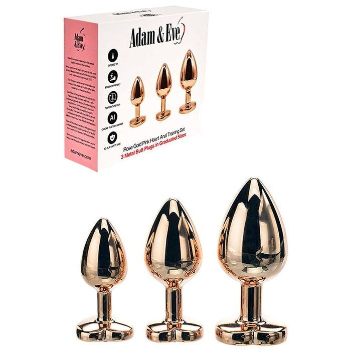 Adam & Eve Rose Gold Heart Shape Metal Butt Plug Set - Butt Plugs