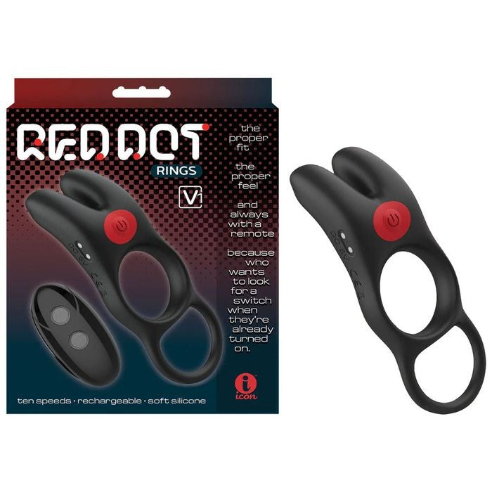 Icon Brands Red Dot V1 Vibrating Cock Ring with Remote Black - Vibrating Cock Rings