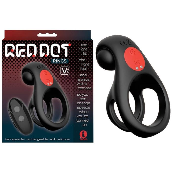 Icon Brands Red Dot V2 Vibrating Cock and Ball Ring Black - Vibrating Cock Rings
