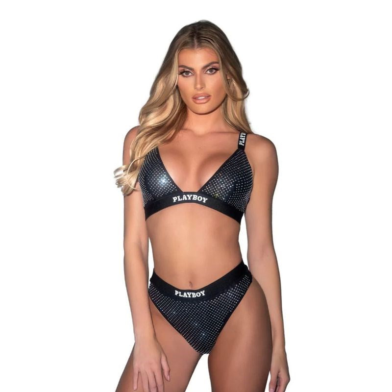 Playboy Disco Fever 2 Piece Bra and Panty Set Black - Bras and Bra Sets