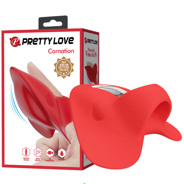 Pretty Love Carnation Rechargeable Finger Vibrator Red - Finger and Tongue Vibrators