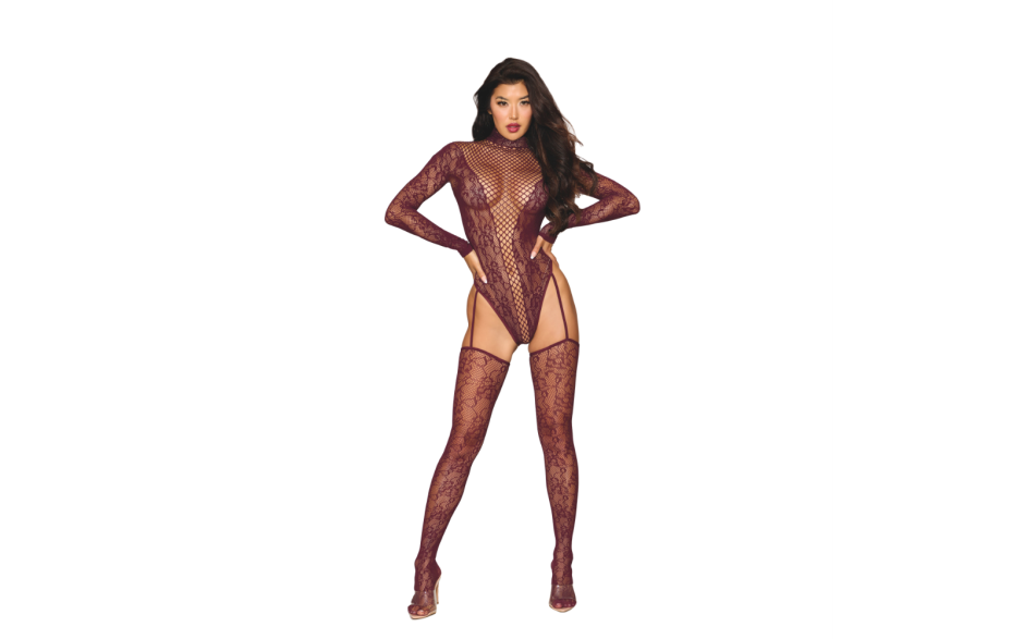 Dreamgirl Womens Teddy Body Stocking Burgundy OS - Body Stockings