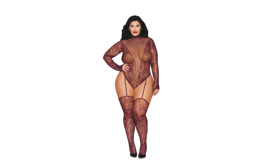 Dreamgirl Womens Teddy Body Stocking Burgundy OS - Body Stockings