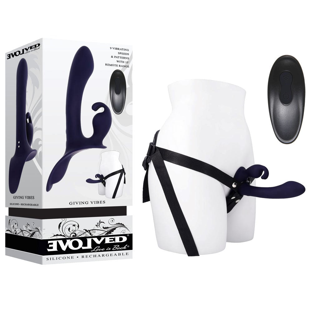 Evolved GIVING VIBES Rechargeable Vibrating Strap-On Black - Strap On Sextoys