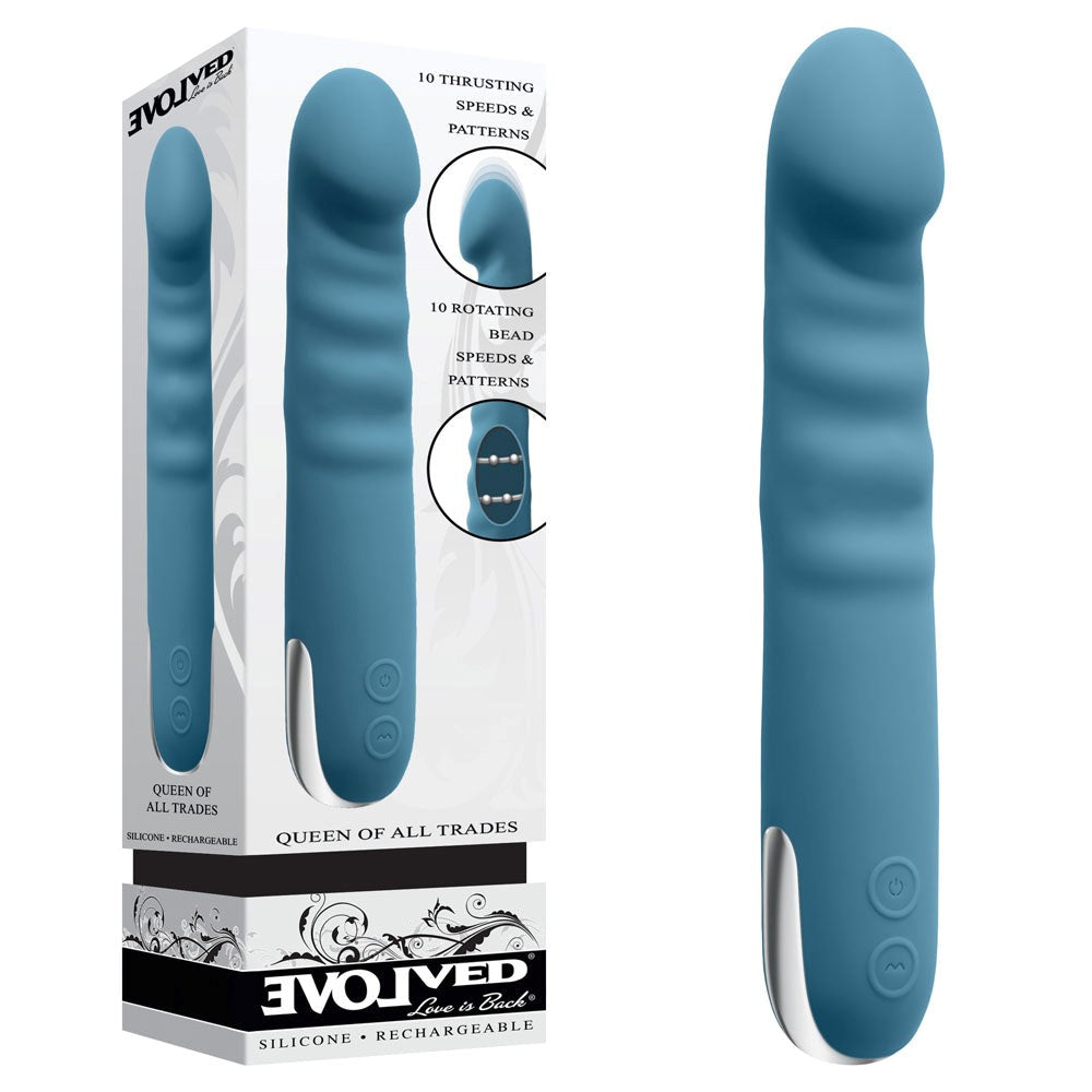 Evolved QUEEN OF ALL TRADES Thrusting Dildo Vibrator Blue - Vibrating Dildos