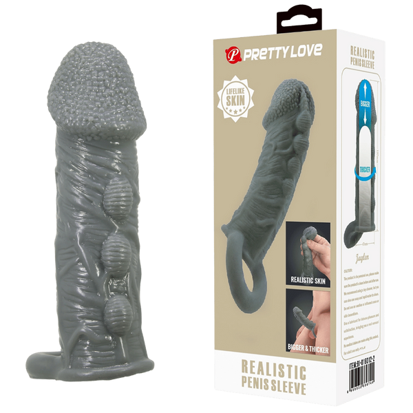 Pretty Love Realistic Stretchy Penis Sleeve Black - Penis Sleeves and Extenders