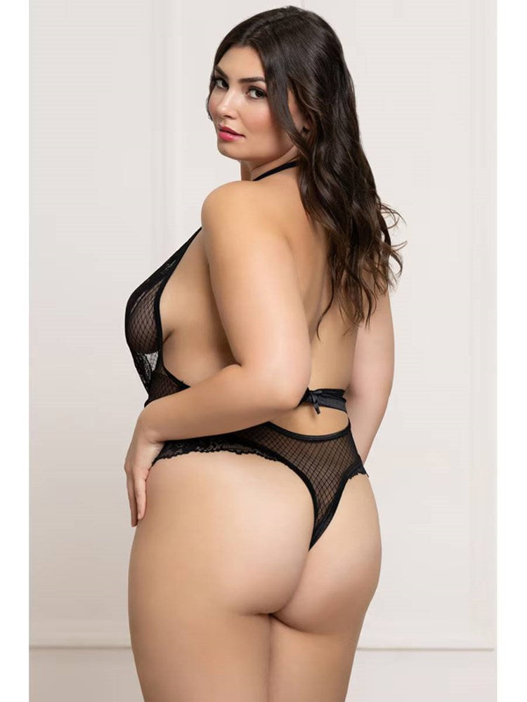 Seven 'til Midnight Fence Mesh and Lace Teddy Black - Teddies and Bodysuits