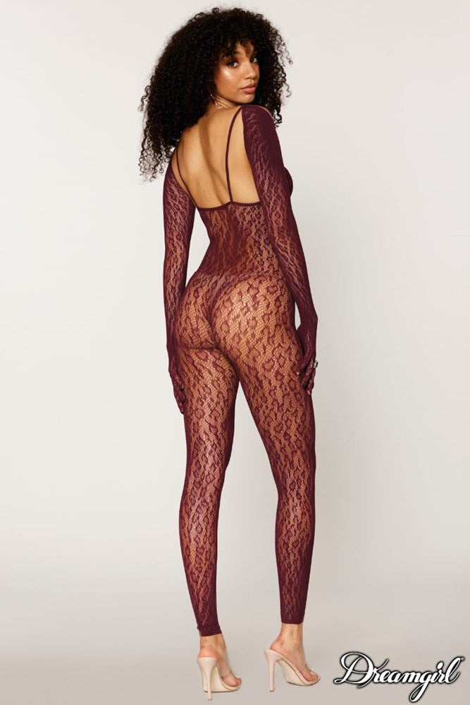 Dream Girl Womens Catsuit Bodystocking & Shrug Burgundy - Body Stockings