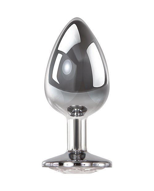 Adam & Eve Clear Gem Base Metal Anal Plug Medium - Butt Plugs